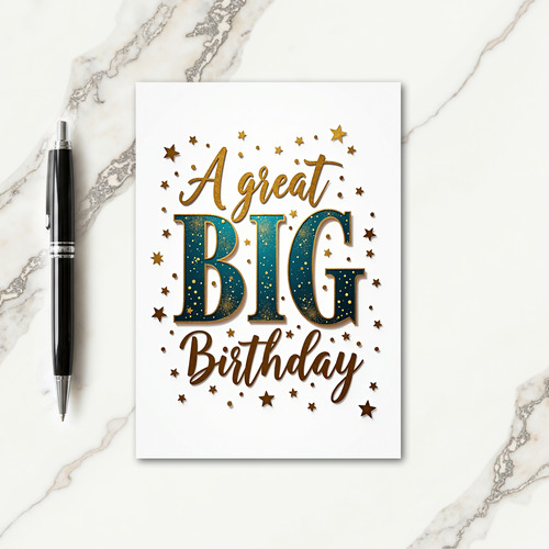 Big Teal Gold Birthday Card