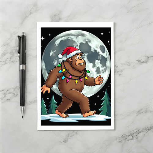 Bigfoot Santa Christmas Tree Lights Card