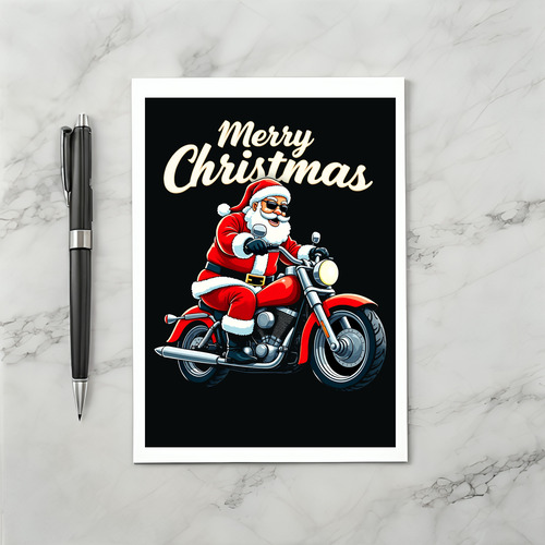 Biker Santa Cool Motorcycle Merry Christmas Black