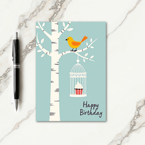 Birch Tree Bird Birthday Card