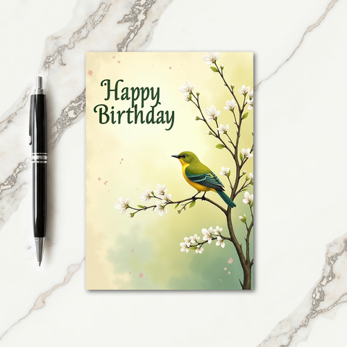 Bird And Blossom Birthday Card