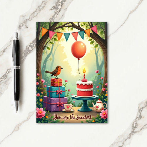 Bird And Gifts Birthday Card