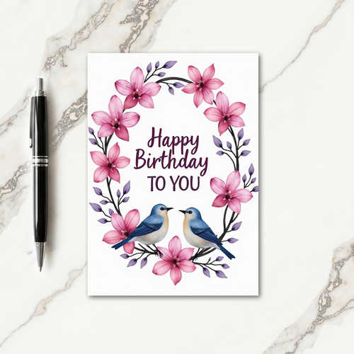 Bird Blossom Birthday Card