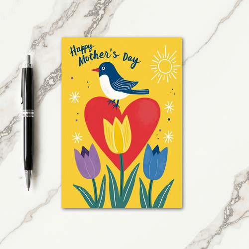 Bird Heart Mothers Day Floral Card