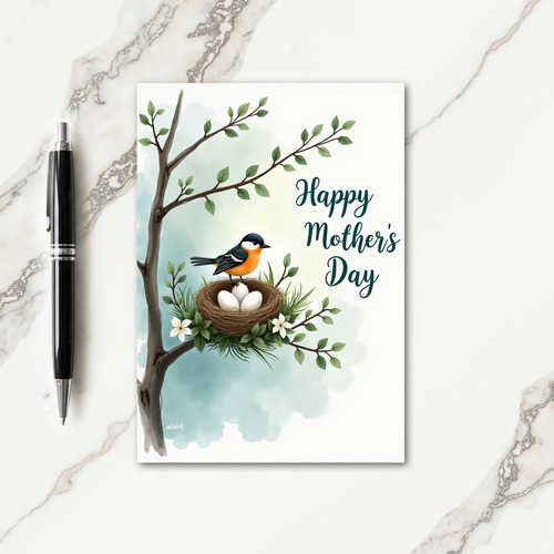 Bird Nest Mothers Day Illustration Card