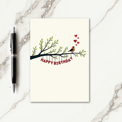 Bird On Branch Birthday Card