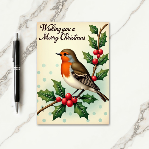Bird On Branch Christmas Card