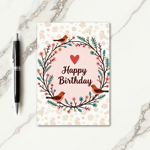 Bird Wreath Birthday Card