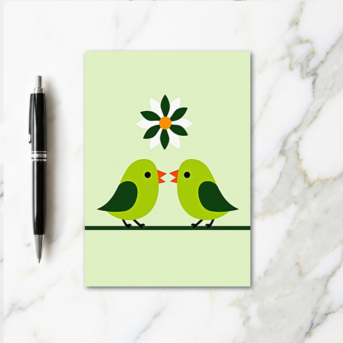 Birds In Love Green Art Card