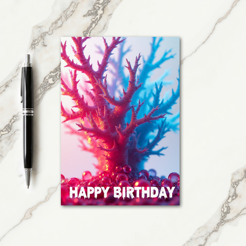 Birthday Coral Branch Glow Card