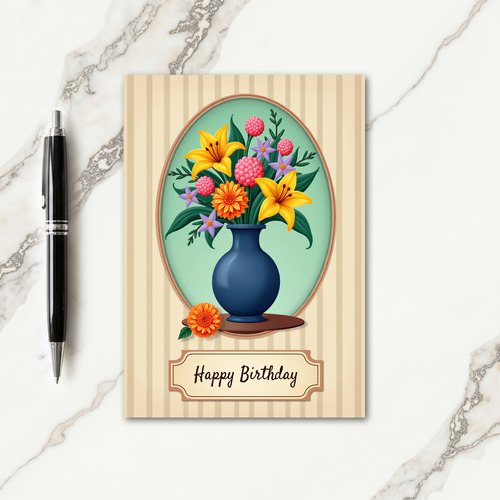 Birthday Floral Oval Card