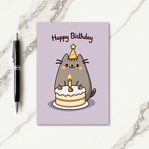 Birthday Grey Cat Cake Card