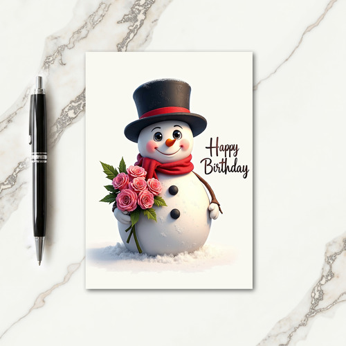 Birthday Rose Snowman Card