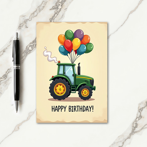 Birthday Tractor Balloons Card