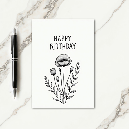 Birthday Wish Floral Illustration Card
