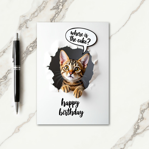 Birthday Wish Striped Cat Card
