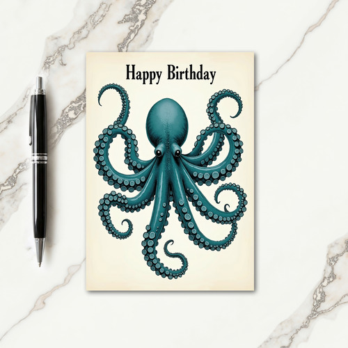 Birthday Wish Teal Cephalopod Card