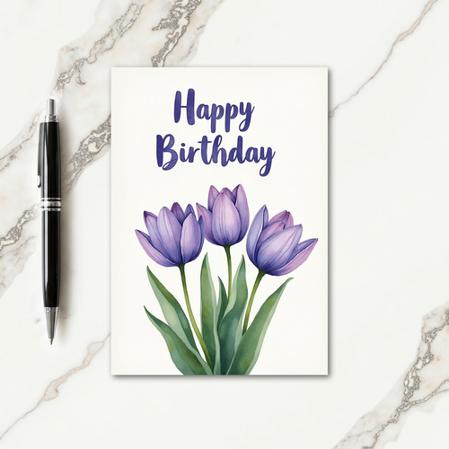Birthday Wish Watercolor Tulip Card