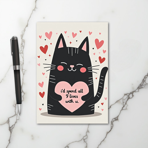 Black Cat 9 Lives Love You Card