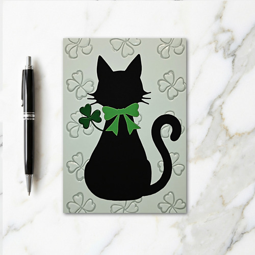 Black Cat Clover Greeting Card
