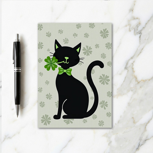 Black Cat Clover Pattern Card