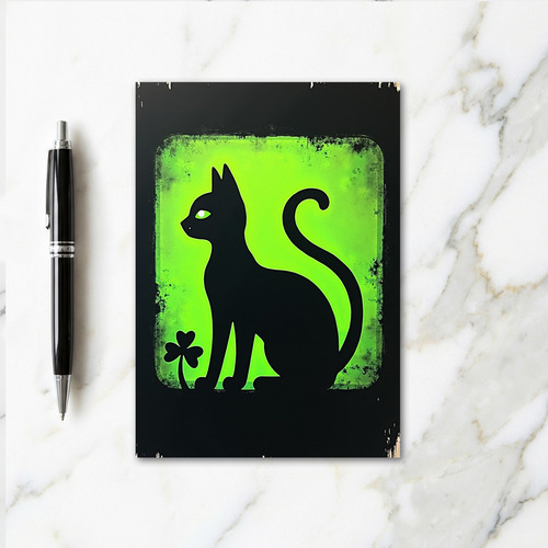 Black Cat Luck Green Art Card