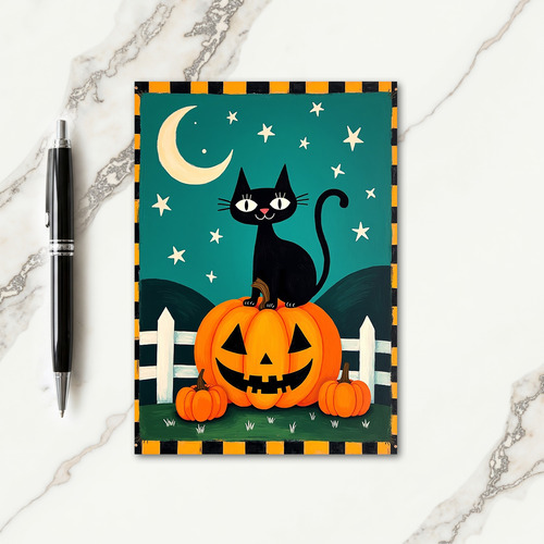 Black Cat On Pumpkin Card