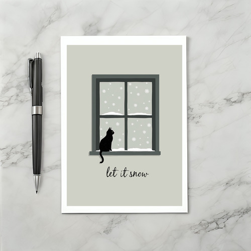 Black Cat Window Let It Snow Winter Card