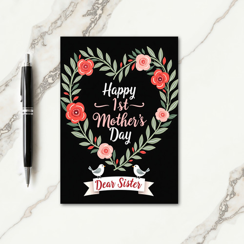 Black Floral Wreath Card