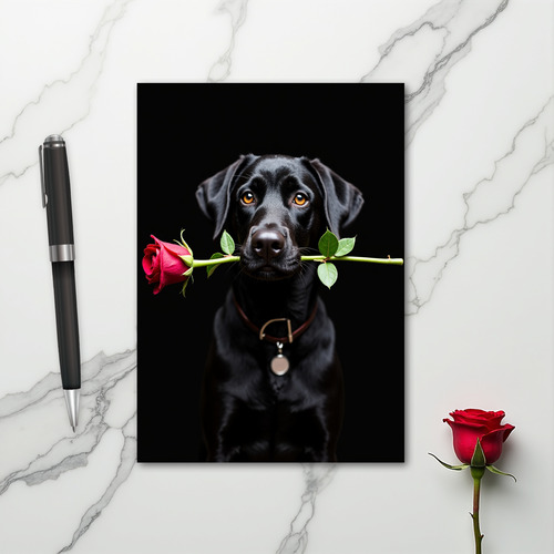 Black Lab Rose Valentine Card