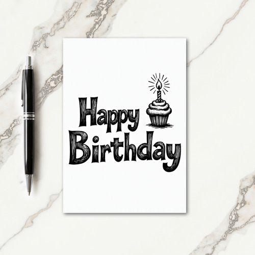 Black White Birthday Cupcake Card