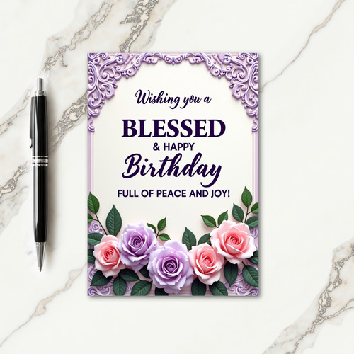 Blessed Birthday Lavender Border Card