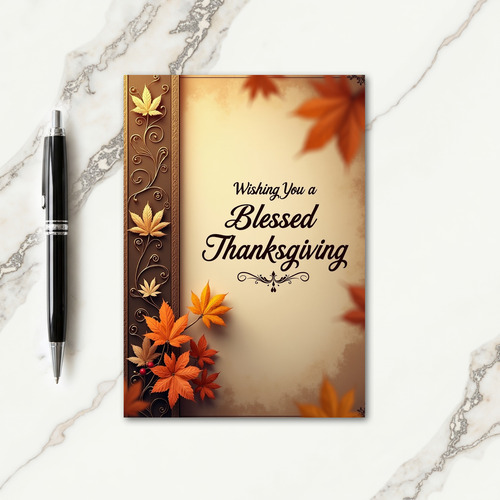 Blessed Thanksgiving Golden Leaves Card thumbnail