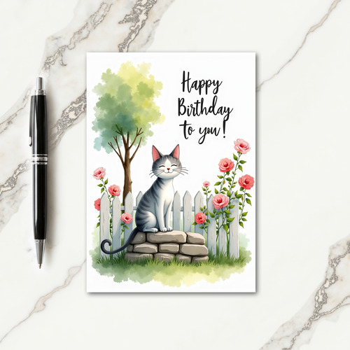 Blissful Birthday Cat Garden Card
