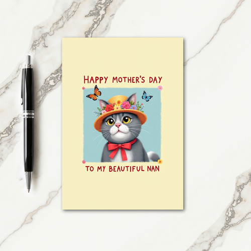 Blossom Hat Mothers Day Kitty Card