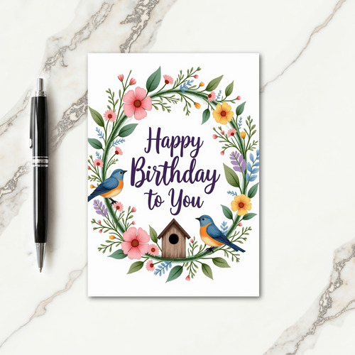 Blue Bird Birthday Wreath Card