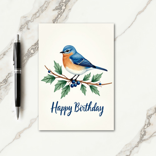 Blue Bird Branch Birthday Card