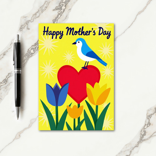 Blue Bird Mothers Day Floral Art Card