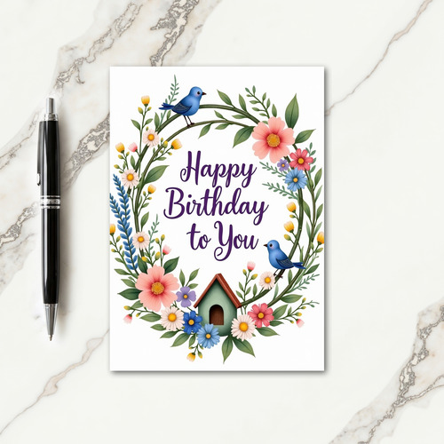 Blue Birds Wreath Birthday Card