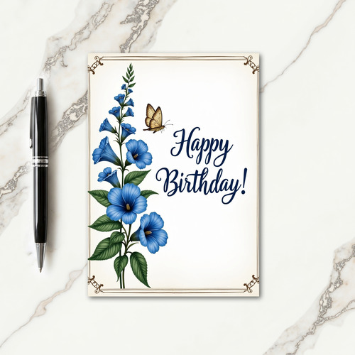 Blue Blooms Birthday Wish Card