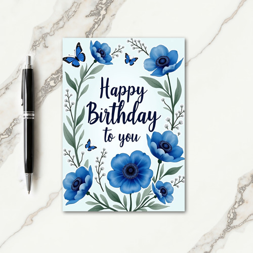 Blue Blossom Birthday Card