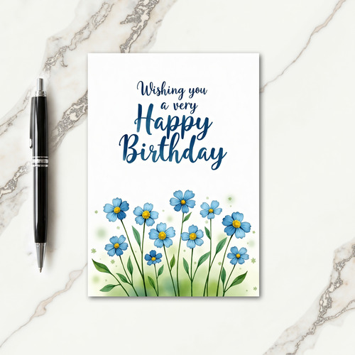 Blue Botanical Birthday Card
