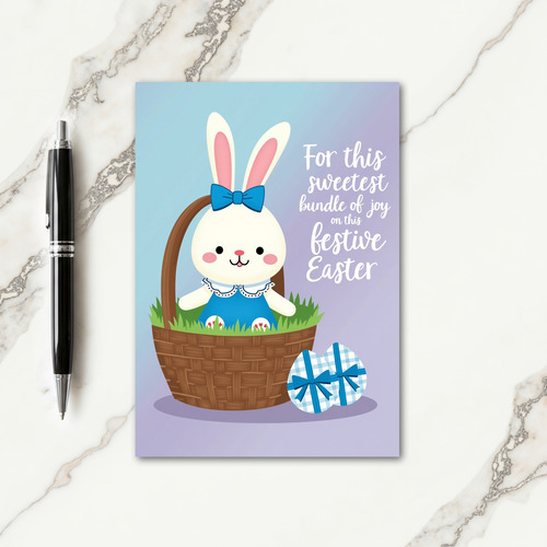Blue Bow Bunny Basket Card