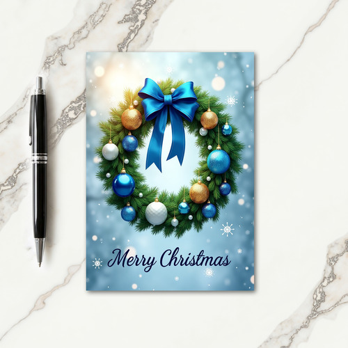 Blue Bow Christmas Card