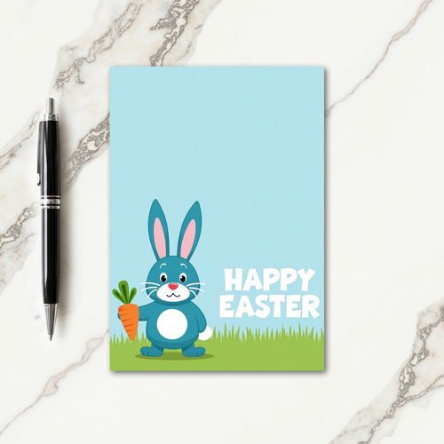 Blue Bunny Carrot Celebration Card