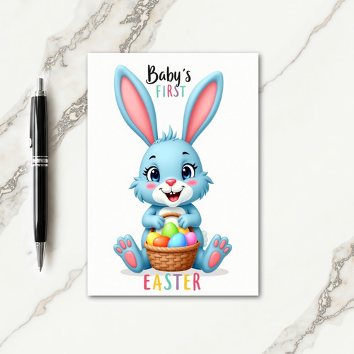 Blue Bunny Easter Egg Basket Card