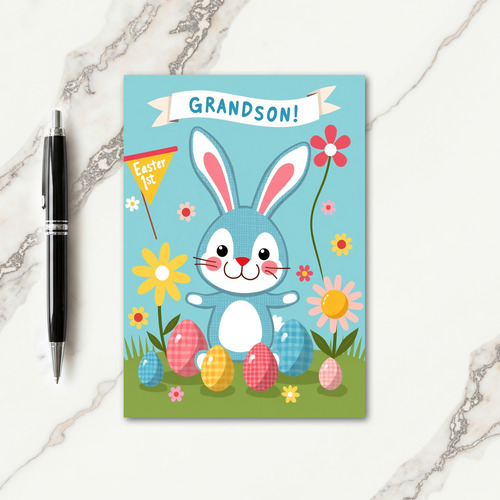 Blue Bunny Springtime Pattern Card