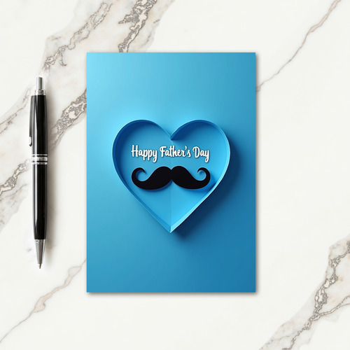 Blue Carved Heart Father Card