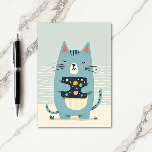 Blue Cat Birthday Wish Card