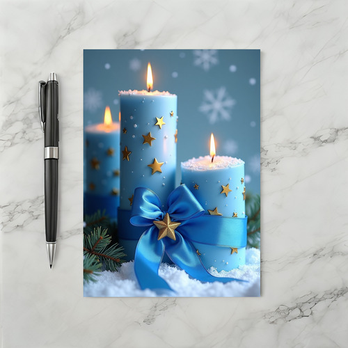 Blue Christmas Candles Card